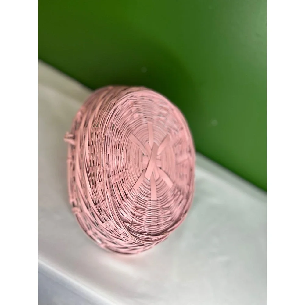 Vintage Pink Wicker Bassinet Basket Nursery Decor Baby Shower Gift Basket Hooded
